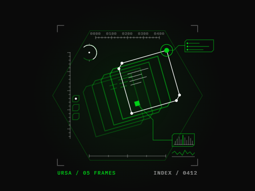 Stack of frame plates with a frame ruler and one indexed plate marked in green